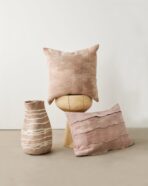 Tribal Lines Dusty Rose Pink Wool Gourd Basket - Image 3