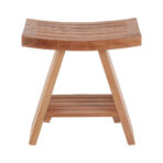 Siena Natural Teak Shower and Bath Stool with Curved Seat and Shelf - Image 3