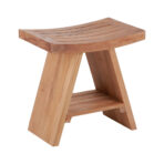 Siena Natural Teak Shower and Bath Stool with Curved Seat and Shelf - Image 2