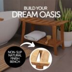 Taipei Natural Teak Shower and Bath Curved Spa Bench with Shelf - Image 4