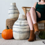 Tribal Lines Hand-Felted Wool Natural White Gourd Basket - Image 7
