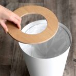 Trash Can - Round - Steel + Wood - Image 5