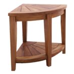 Tanzania Oiled Teak Shower and Bath Corner Stool with Shelf - 17.5" - Image 2
