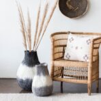 Eclipse Charcoal and Ivory Wool Gourd Basket - Image 2