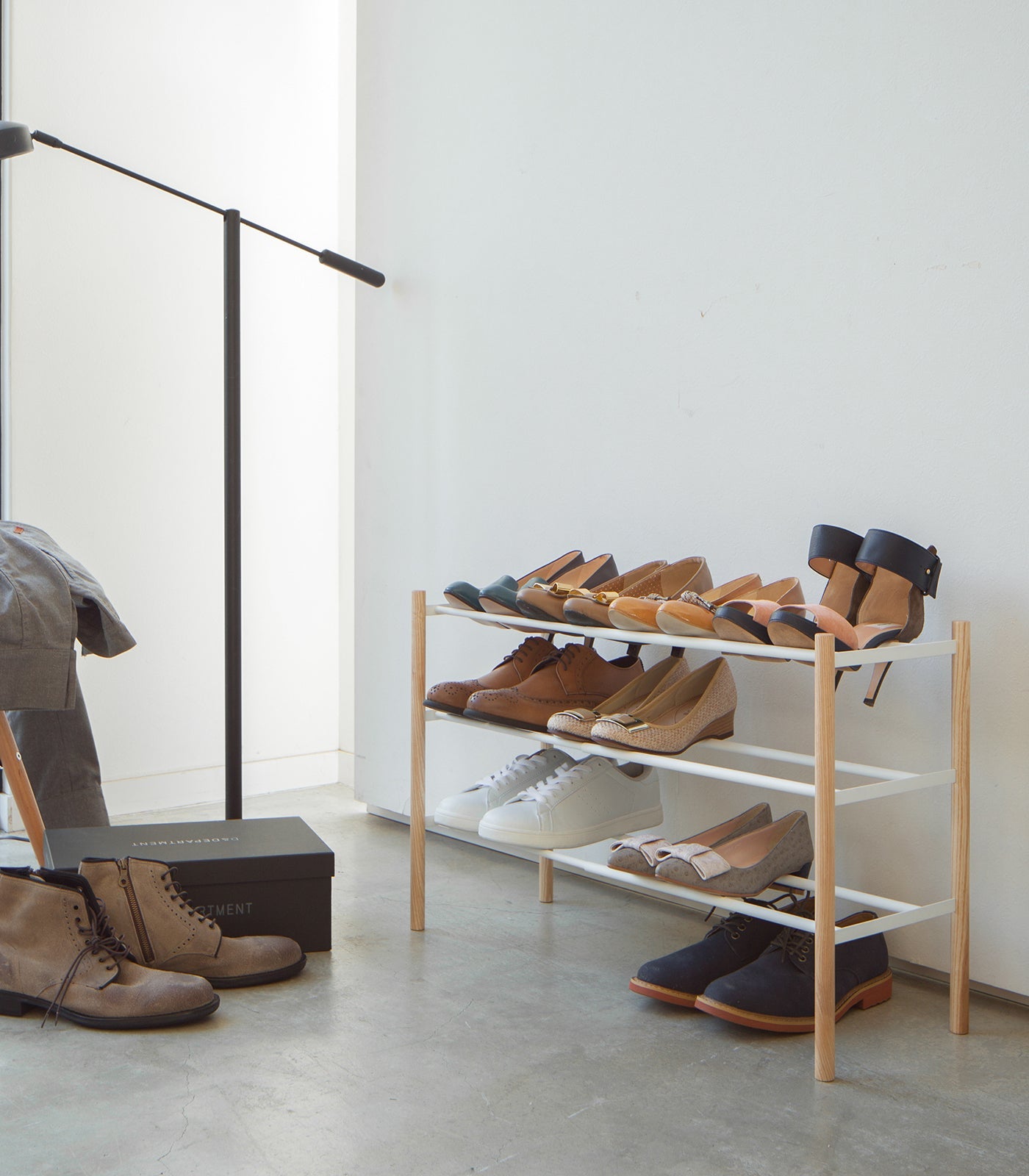 uuremy6nezq6vclmbdqq.jpg Expandable Shoe Rack (18" H) - Steel + Wood - Image 1